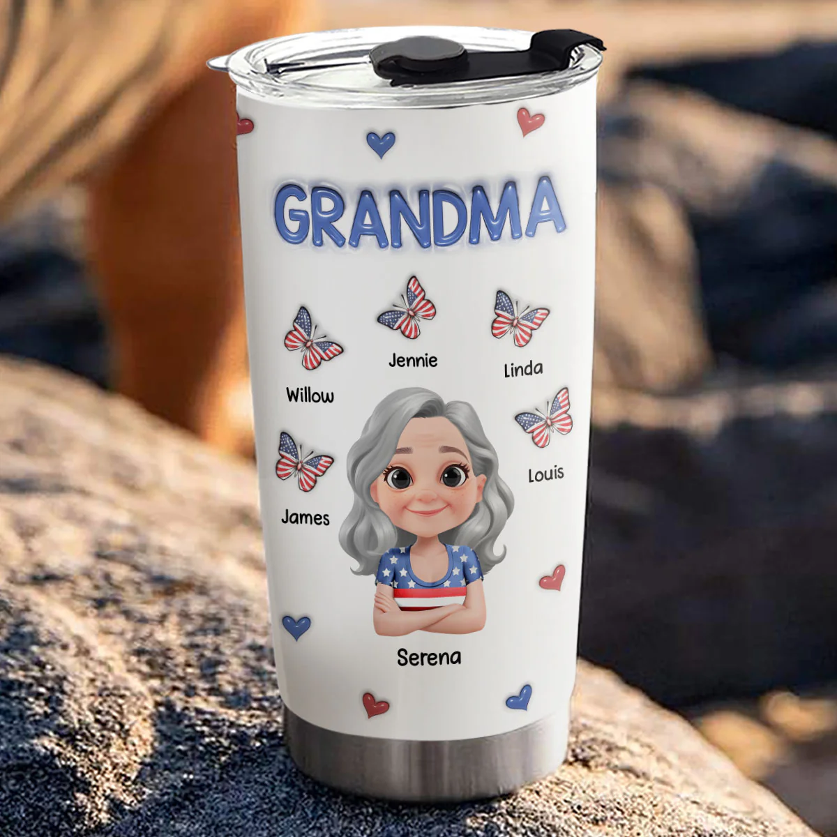 Proud Grandma In Red White And Blue - Personalized Custom 3D Inflated Effect Tumbler - Image 3