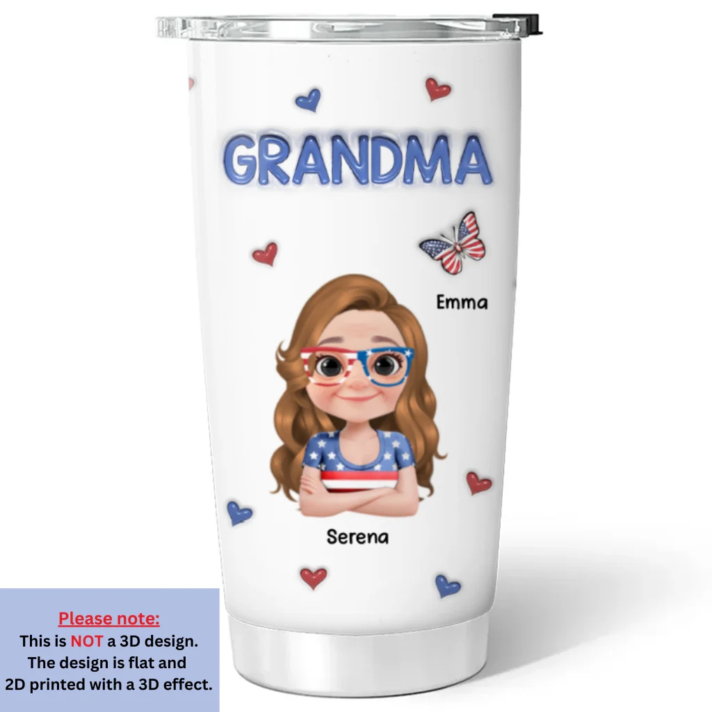 Proud Grandma In Red White And Blue - Personalized Custom 3D Inflated Effect Tumbler - Image 5