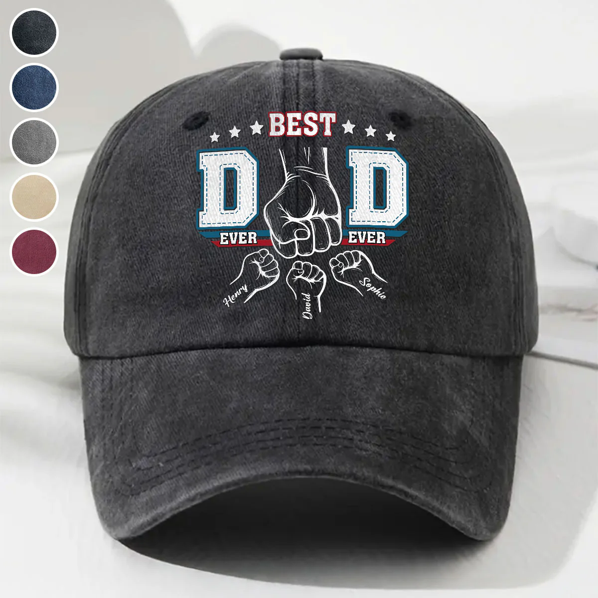 Proud Of Dad Ever - Personalized Custom Vintage Washed Denim Cap