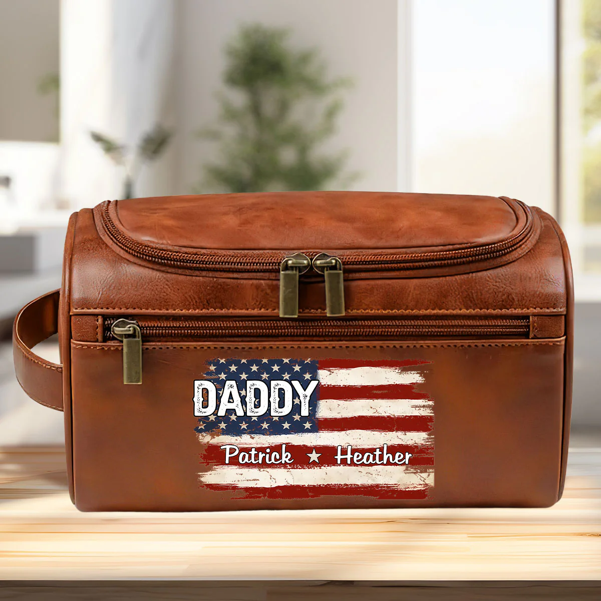 Proud To Be American - Personalized Custom Leather Toiletry Bag - Image 2