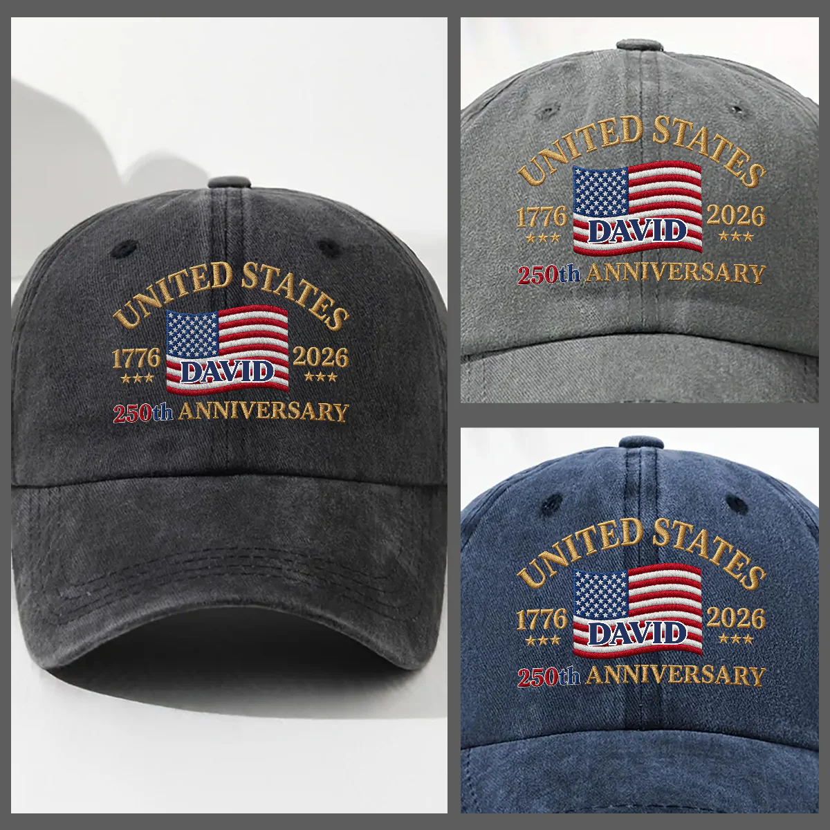 Proud To Be American - Personalized Custom Vintage Washed Denim Cap - Image 3