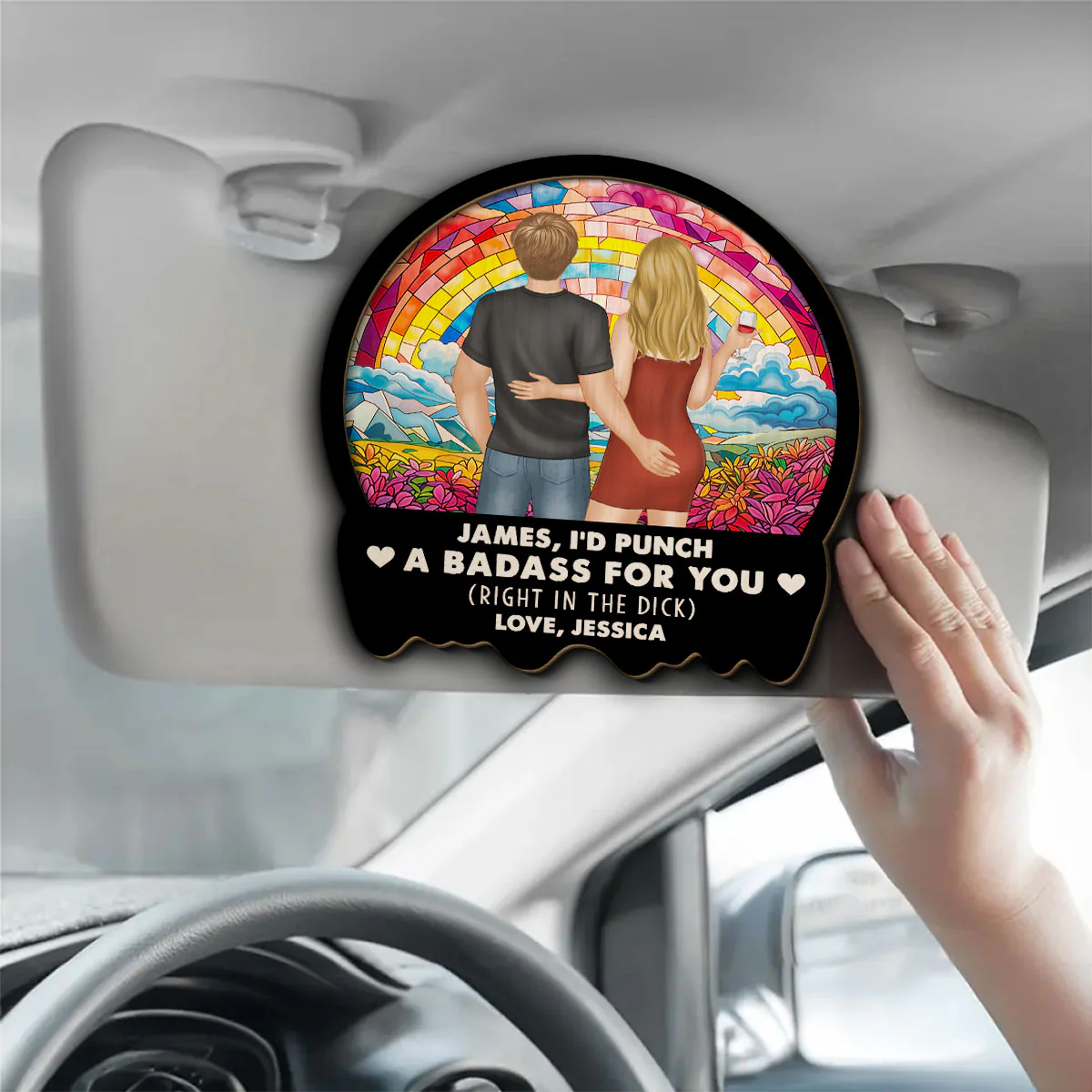 Punch A Badass For You Boyfriend Husband - Personalized Custom Car Visor Clip - Image 2