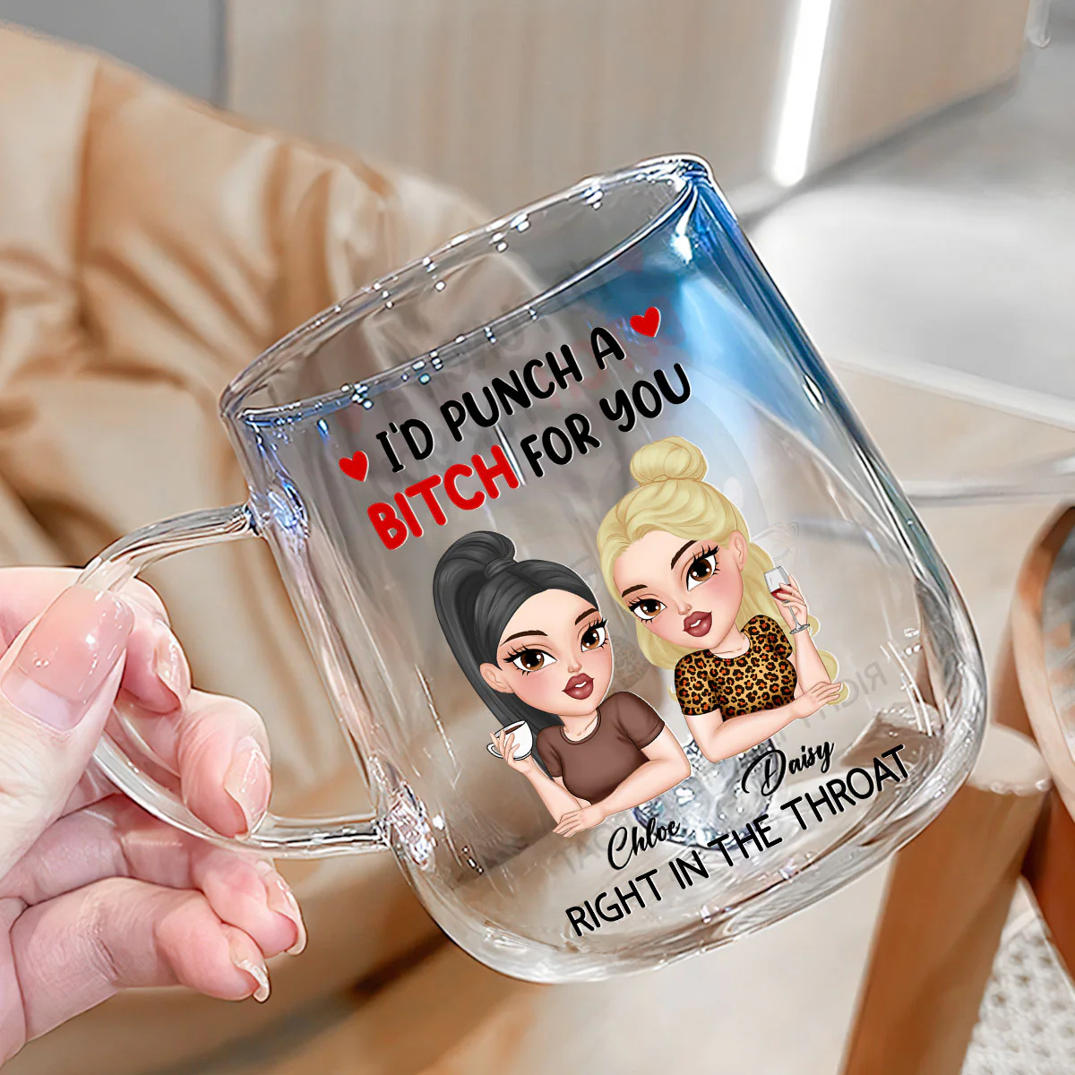 Punch A Bitch For You My Friend - Personalized Custom Blue Gradient Glass Mug - Image 2