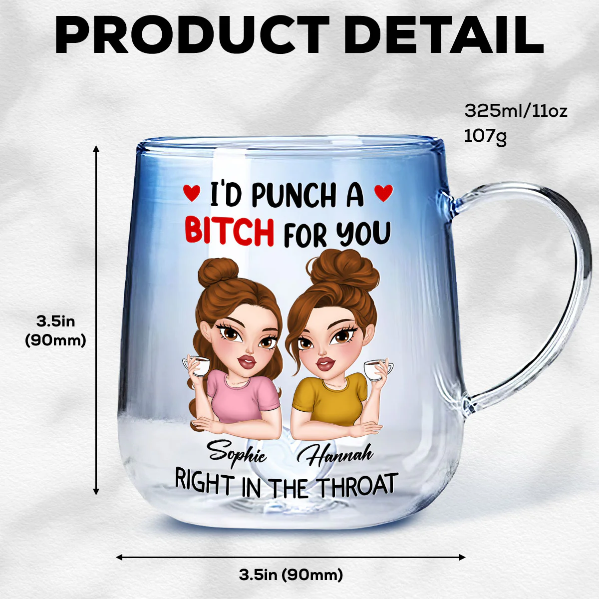 Punch A Bitch For You My Friend - Personalized Custom Blue Gradient Glass Mug - Image 4