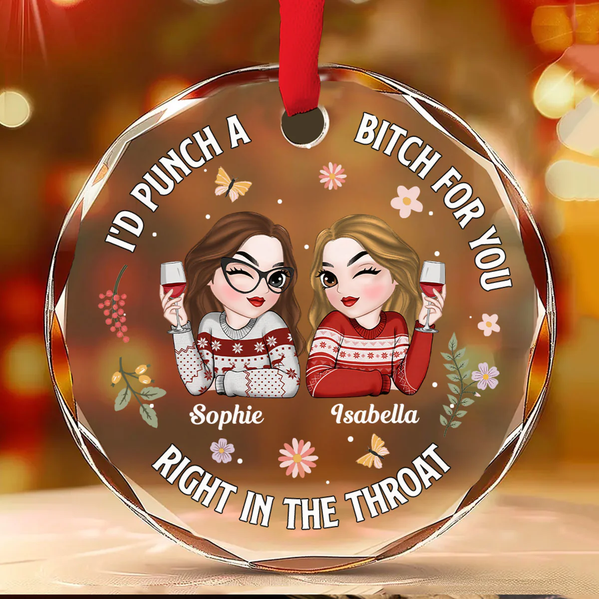 Punch A Bitch For You - Personalized Custom Glass Ornament - Image 2