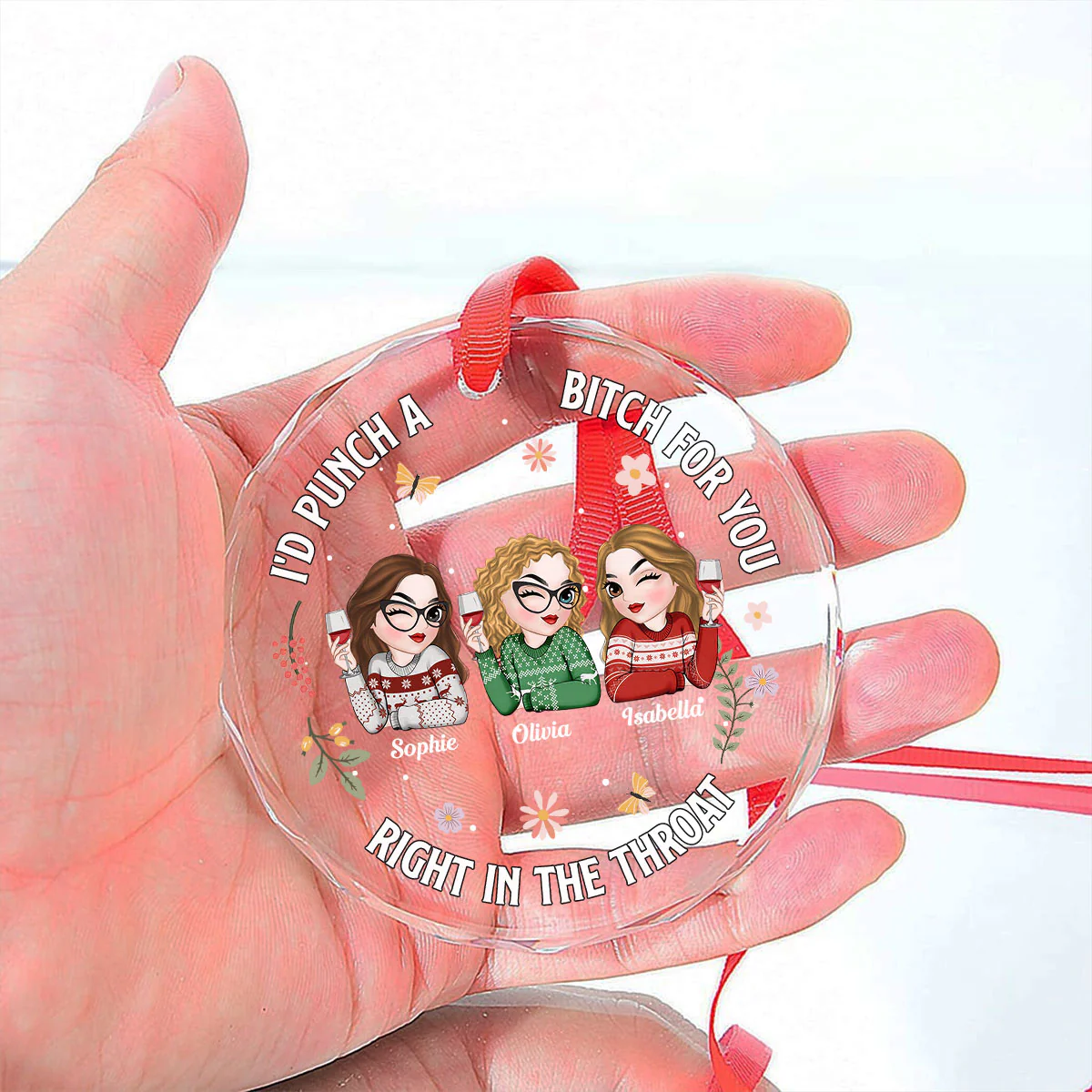Punch A Bitch For You - Personalized Custom Glass Ornament - Image 4