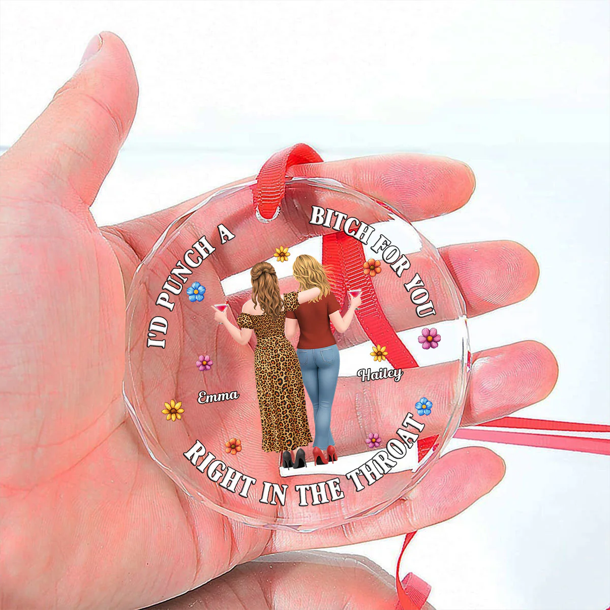 Punch Bitch Besties Glass Flower - Personalized Custom Glass Ornament - Image 5