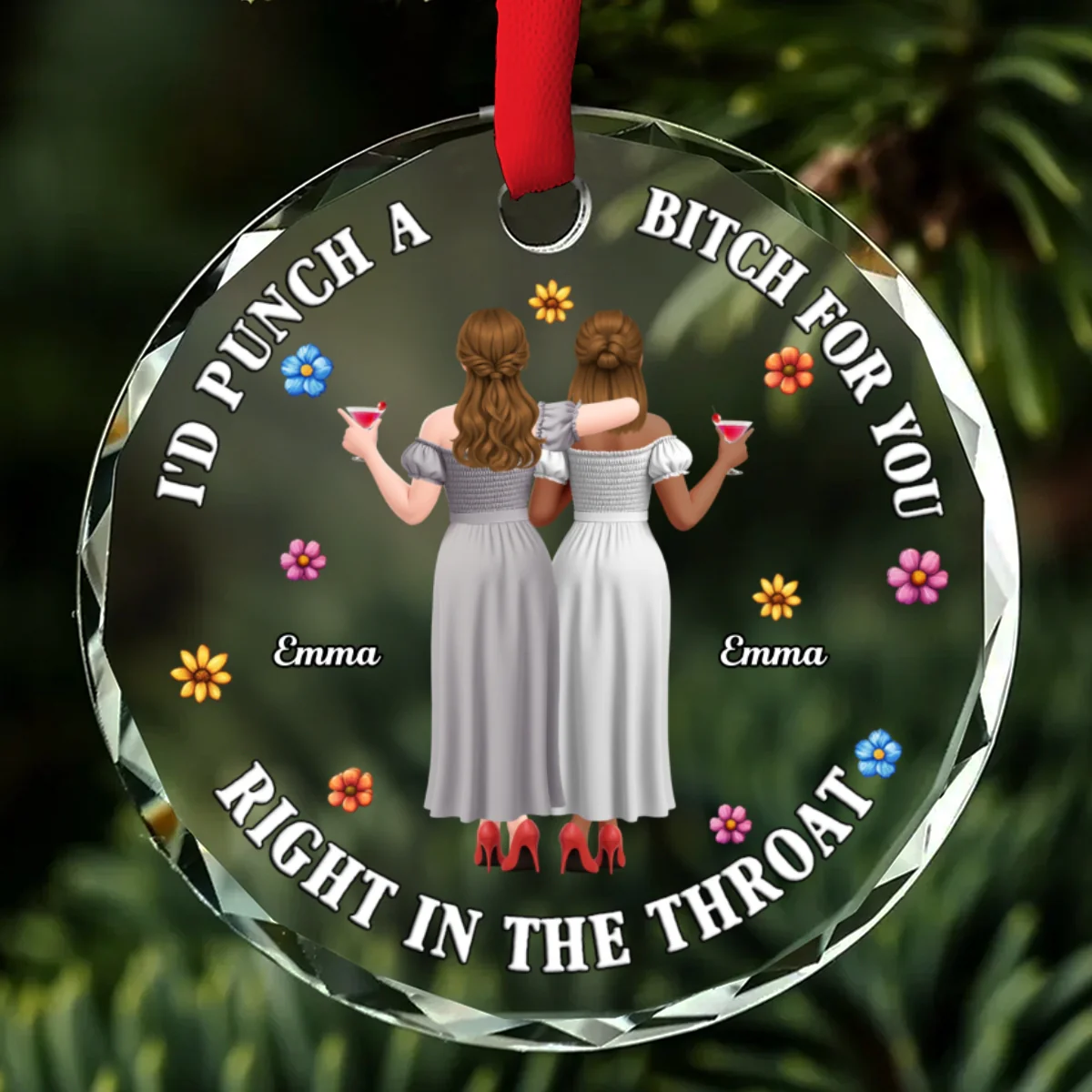 Punch Bitch Besties Glass Flower - Personalized Custom Glass Ornament - Image 7