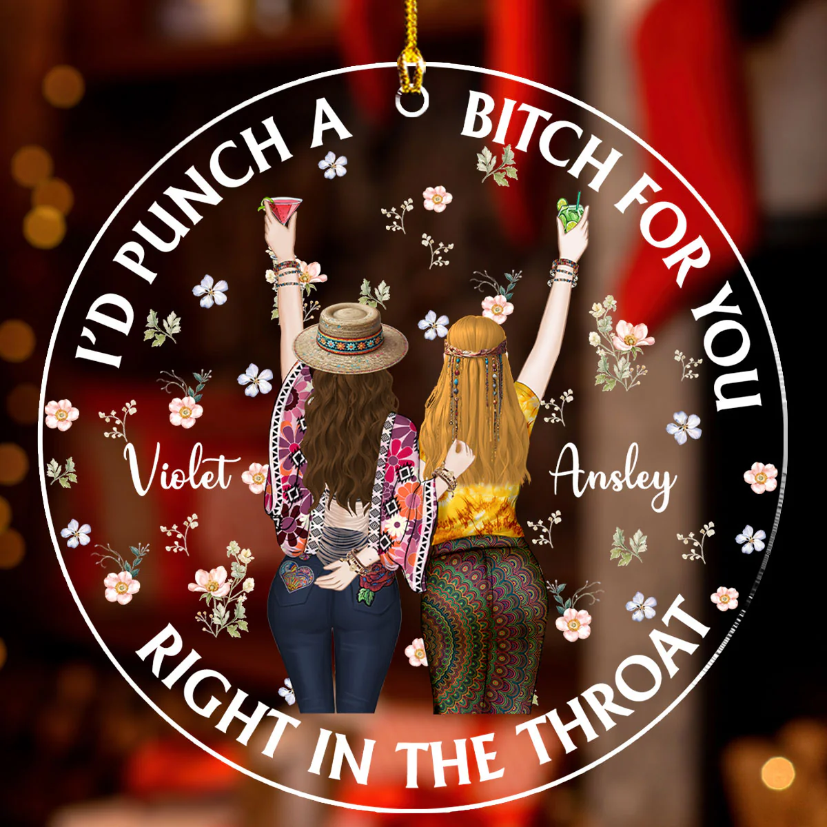 Punch Bitch Hippie Version - Personalized Custom Acrylic Ornament - Image 2