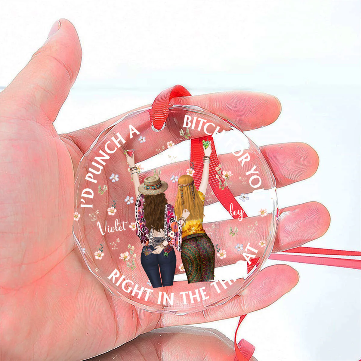Punch Bitch Hippie Version - Personalized Custom Glass Ornament - Image 5
