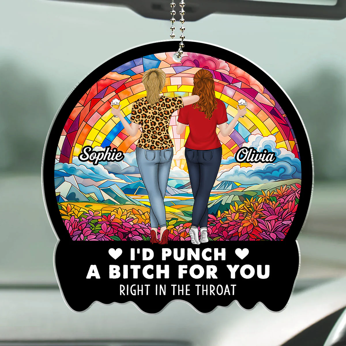 Punch Right In The Throat Bestie - Personalized Custom Car Ornament - Image 2