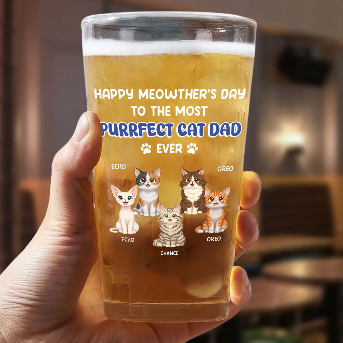 Purrfect Cat Daddy Of Us - Personalized Custom Beer Glass - Image 4