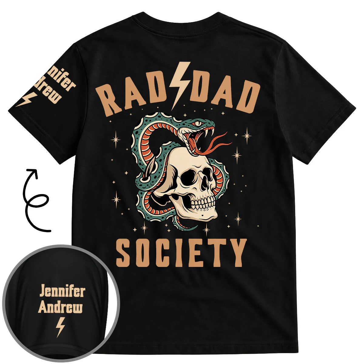 Rad Dad Society - Personalized Custom Shirt With Design On Sleeve