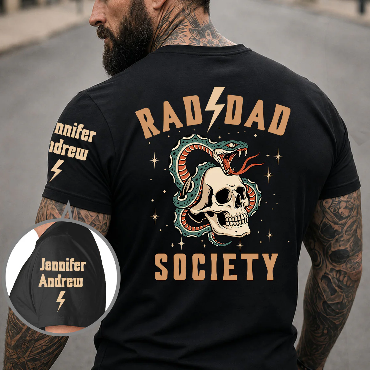 Rad Dad Society - Personalized Custom Shirt With Design On Sleeve - Image 2