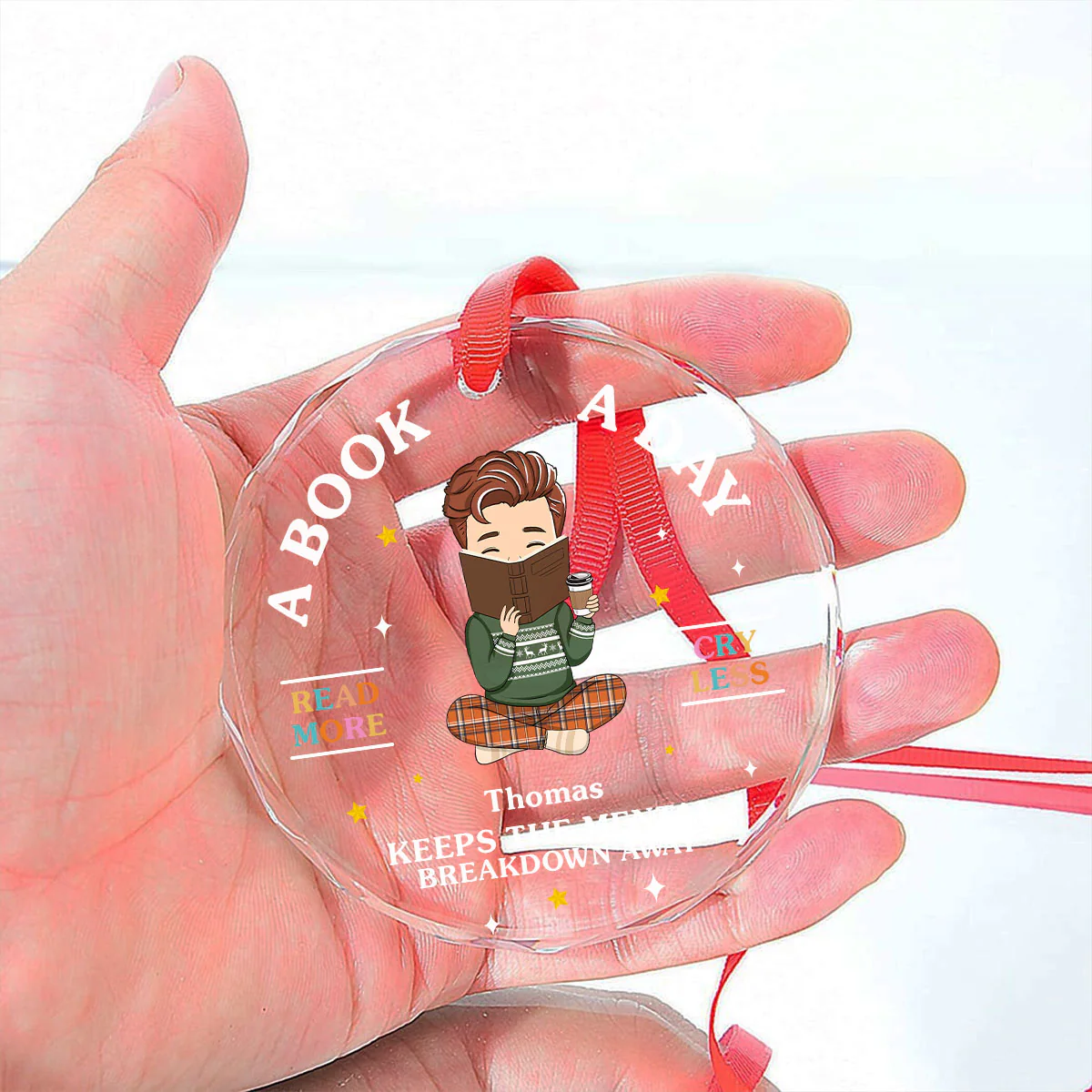 Read More, Cry Less - Personalized Custom Glass Ornament - Image 3