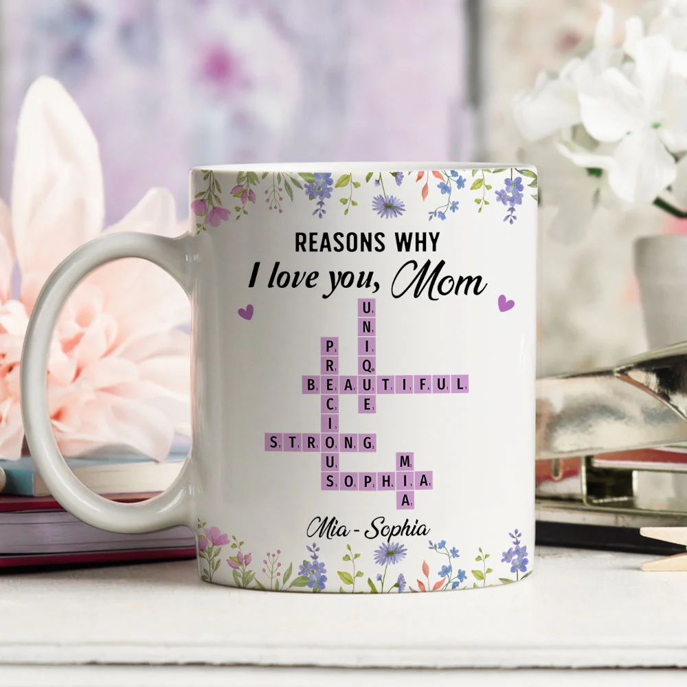 Reasons Why I Love You Mom Crossword Art - Personalized Custom Coffee Mug - Image 4