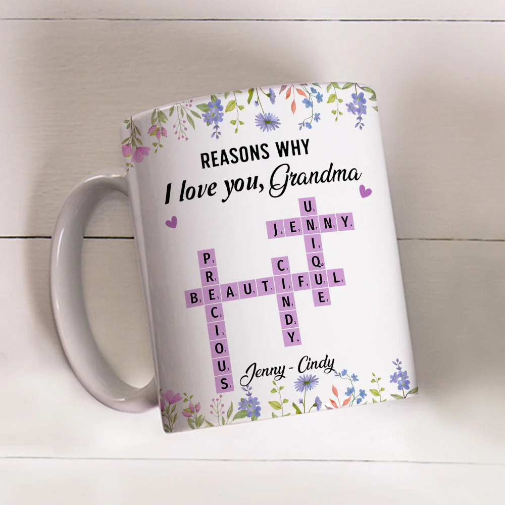 Reasons Why I Love You Mom Crossword Art - Personalized Custom Coffee Mug - Image 5
