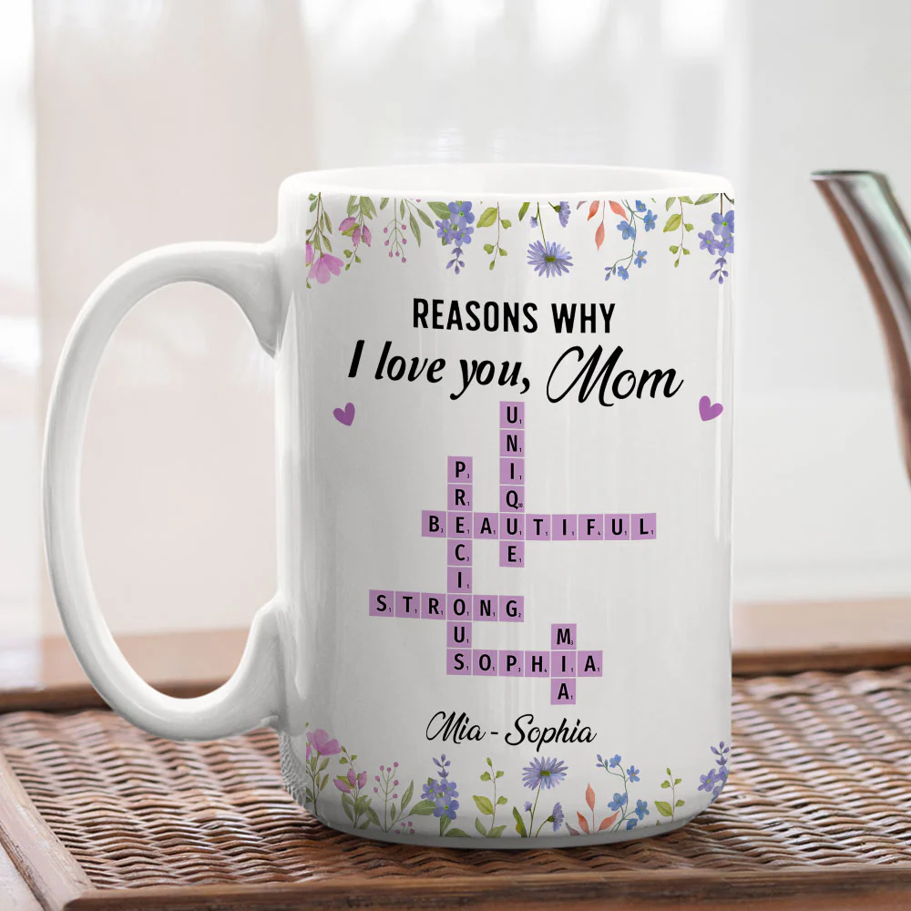 Reasons Why I Love You Mom Crossword Art - Personalized Custom Coffee Mug - Image 7