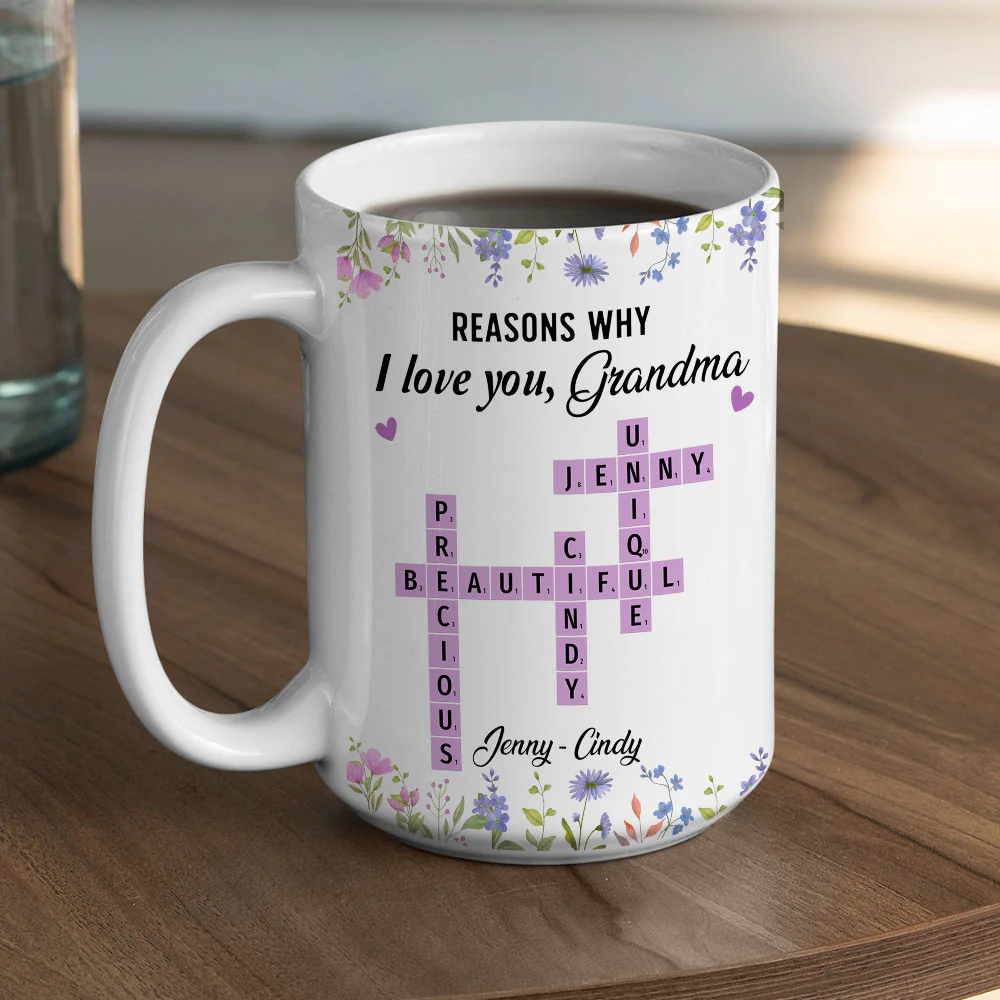 Reasons Why I Love You Mom Crossword Art - Personalized Custom Coffee Mug - Image 8