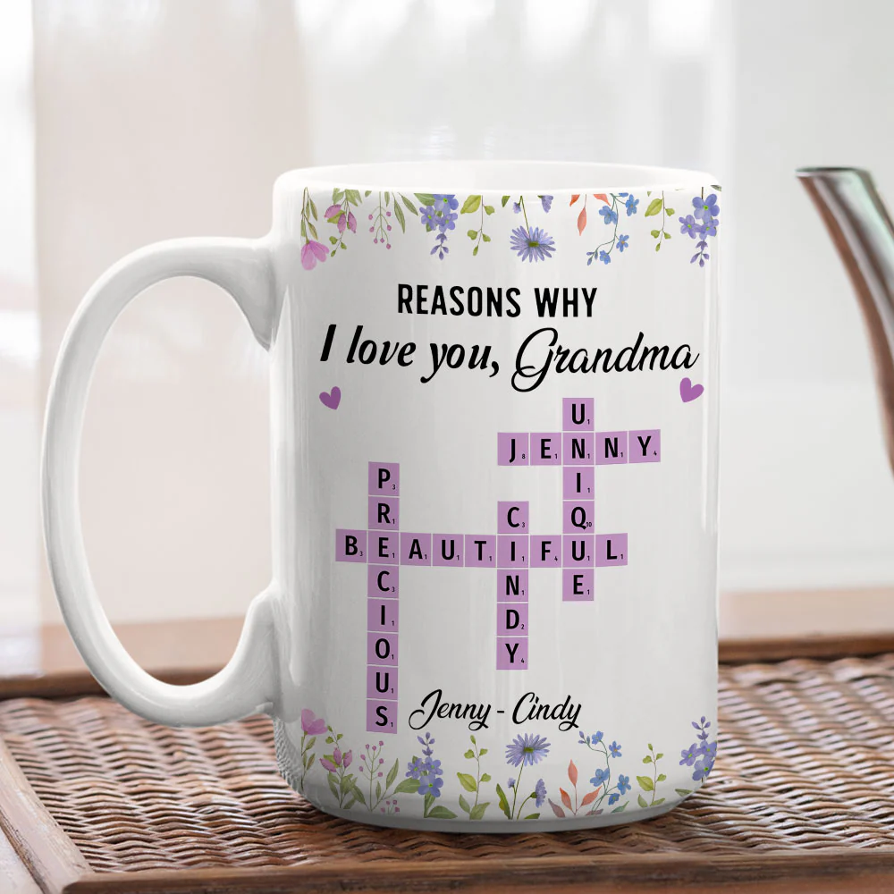 Reasons Why I Love You Mom Crossword Art - Personalized Custom Coffee Mug - Image 9