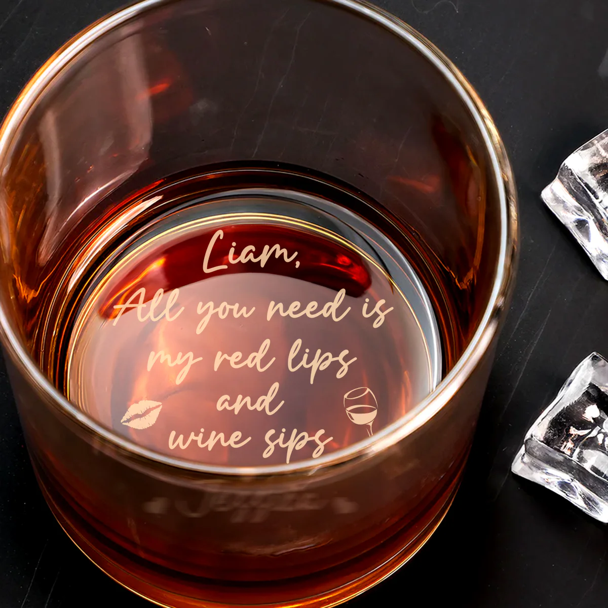 Red Lips Wine Sips - Personalized Custom Engraved Whiskey Glass - Image 3