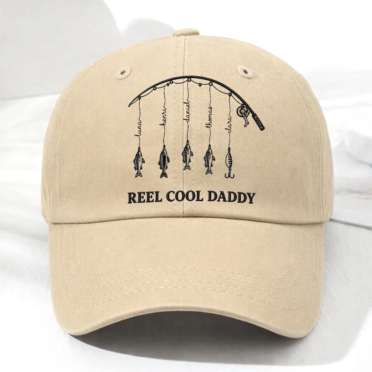 Reel Cool Dad - Personalized Custom Vintage Washed Denim Cap - Image 5