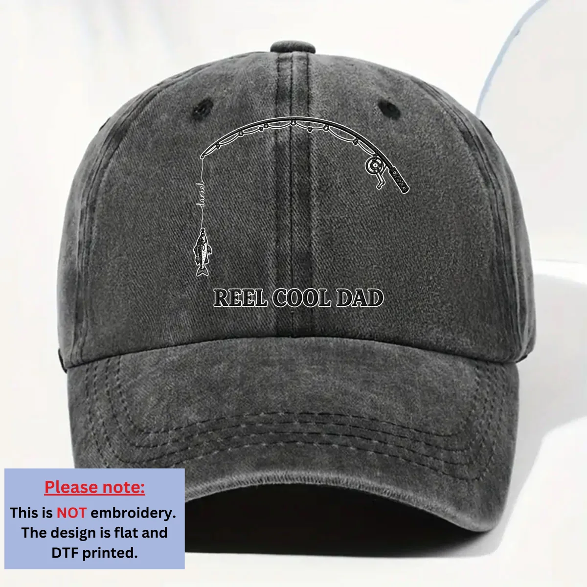 Reel Cool Dad - Personalized Custom Vintage Washed Denim Cap - Image 7