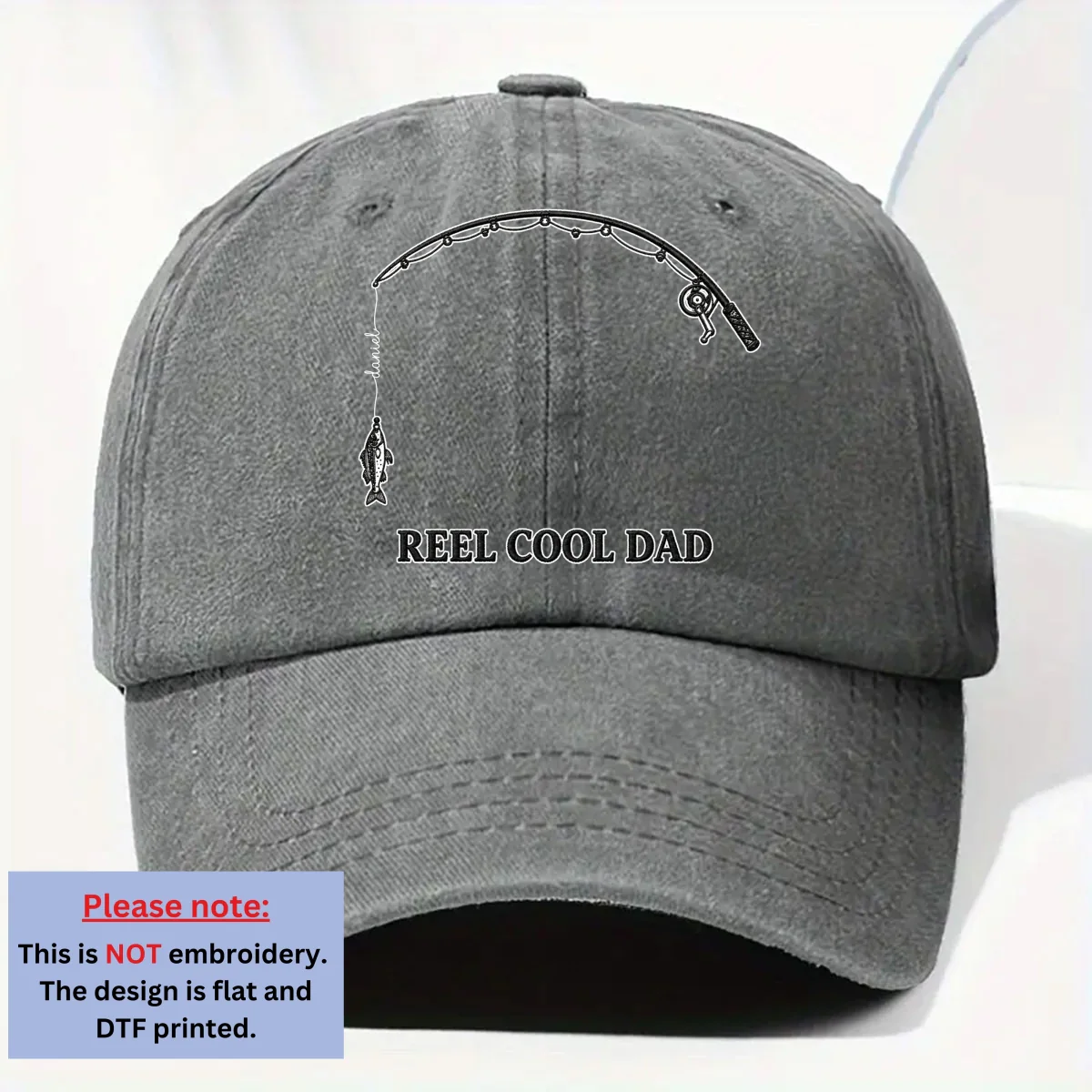 Reel Cool Dad - Personalized Custom Vintage Washed Denim Cap - Image 8