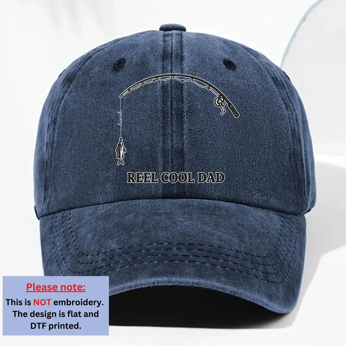 Reel Cool Dad - Personalized Custom Vintage Washed Denim Cap - Image 9