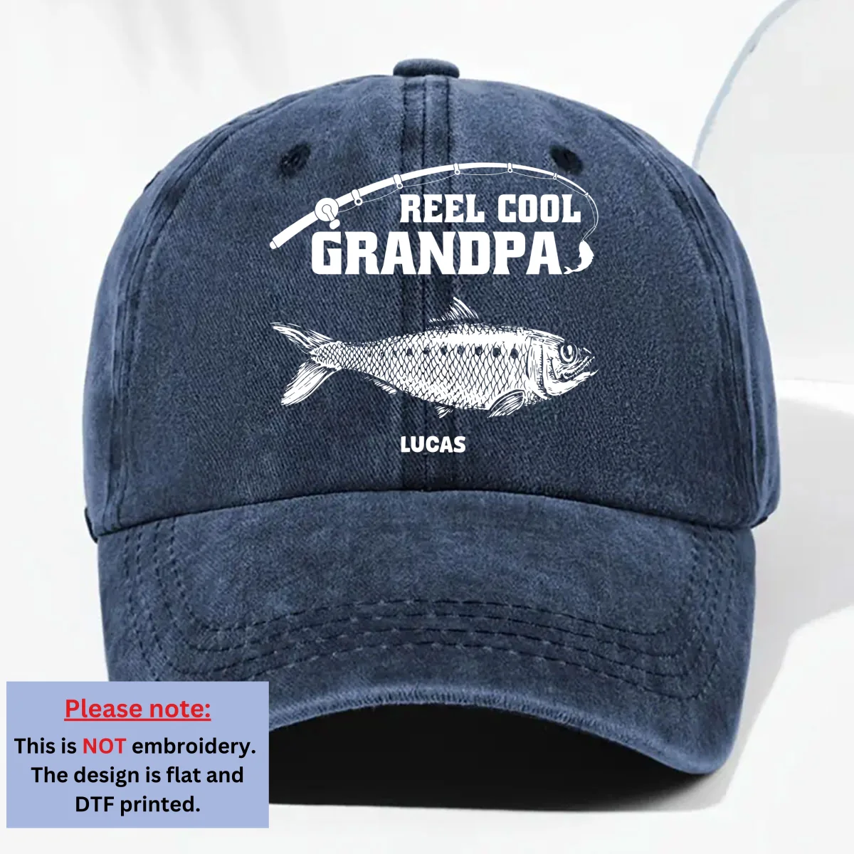 Reel Cool Papa - Personalized Custom Vintage Washed Denim Cap - Image 10