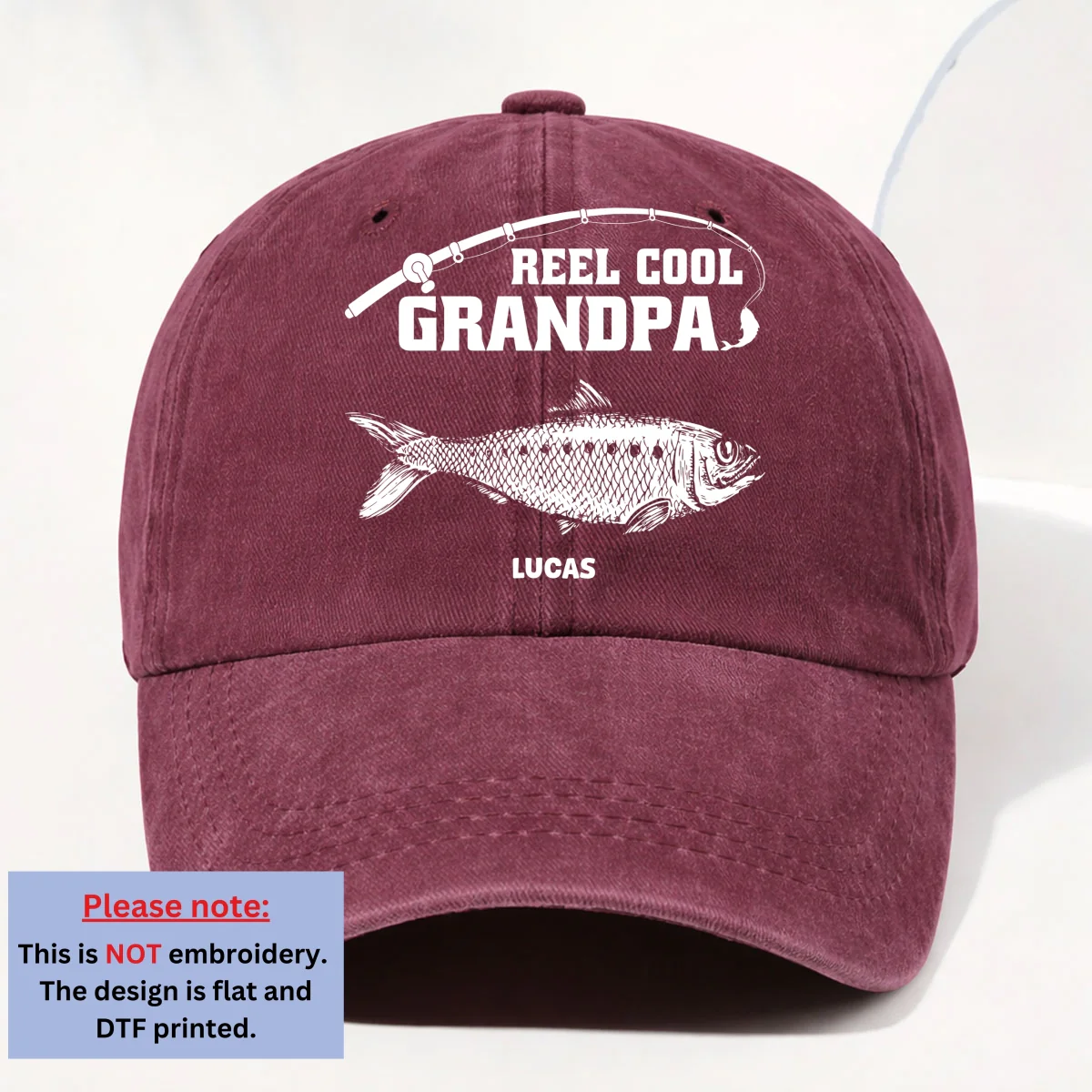 Reel Cool Papa - Personalized Custom Vintage Washed Denim Cap - Image 11