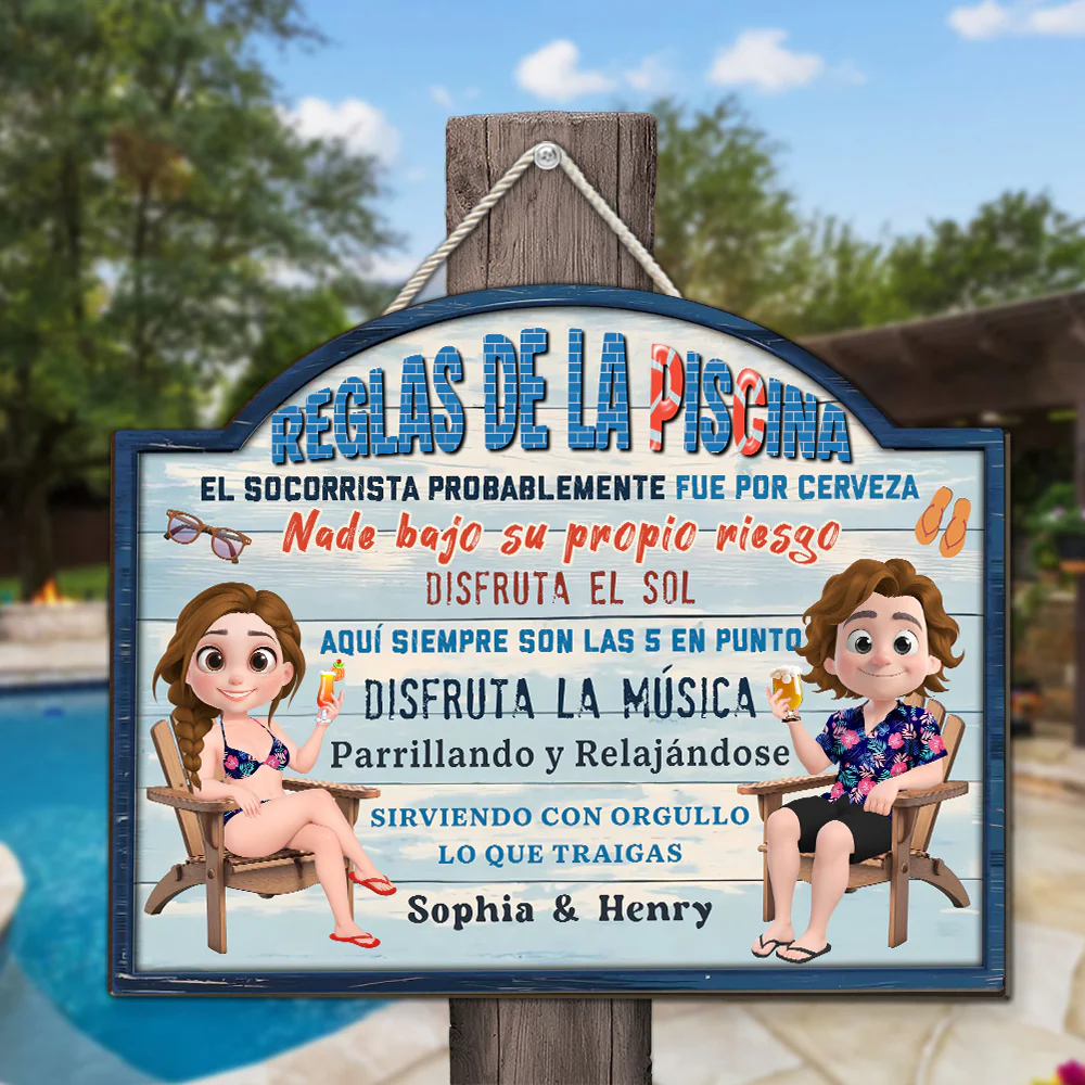 Reglas De La Piscina - Letrero De Madera Personalizado - Image 3