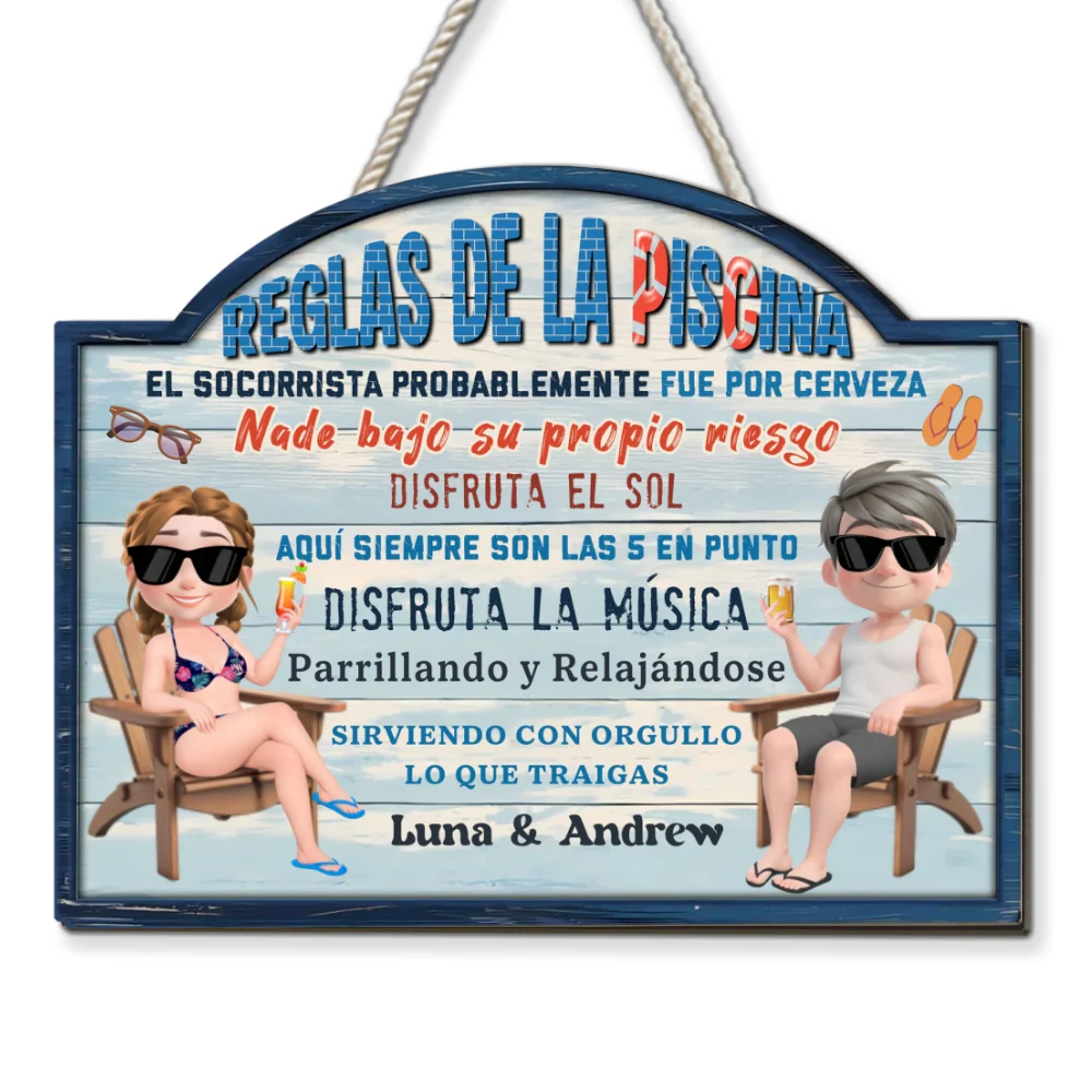 Reglas De La Piscina - Letrero De Madera Personalizado - Image 7