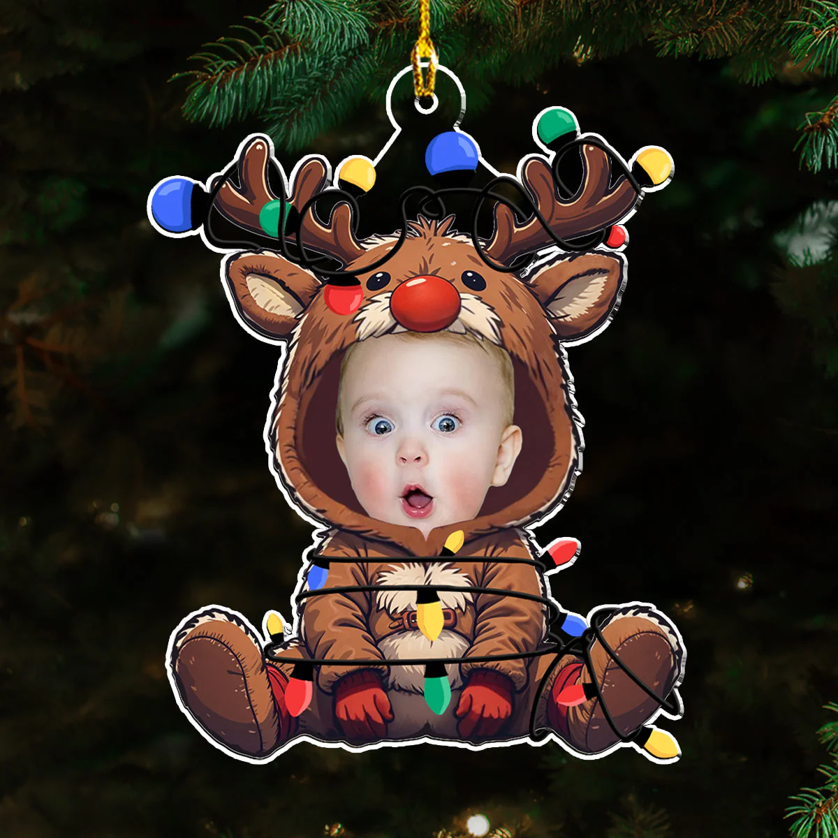 Reindeer Baby Christmas - Personalized Custom Acrylic Ornament - Image 2