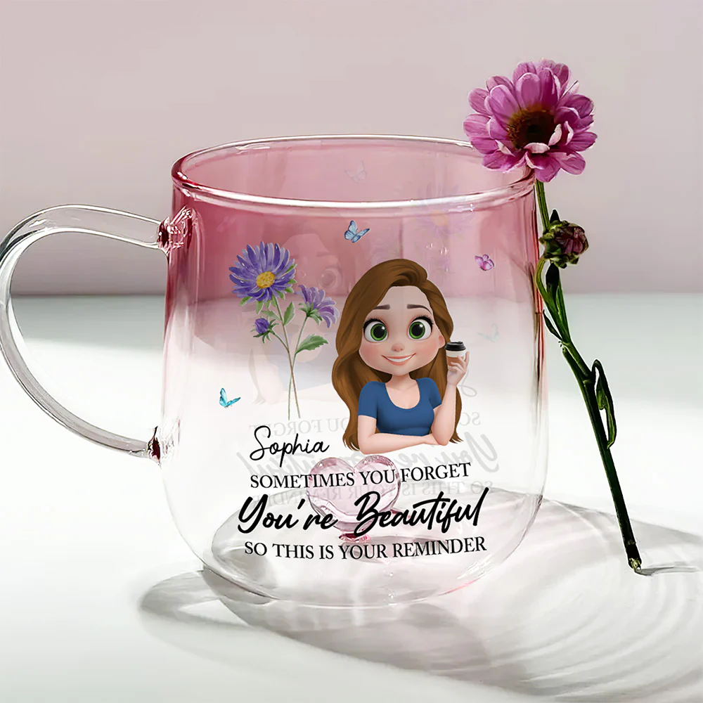 Reminder Of Beauty - Personalized Custom Pink Gradient Glass Mug - Image 2