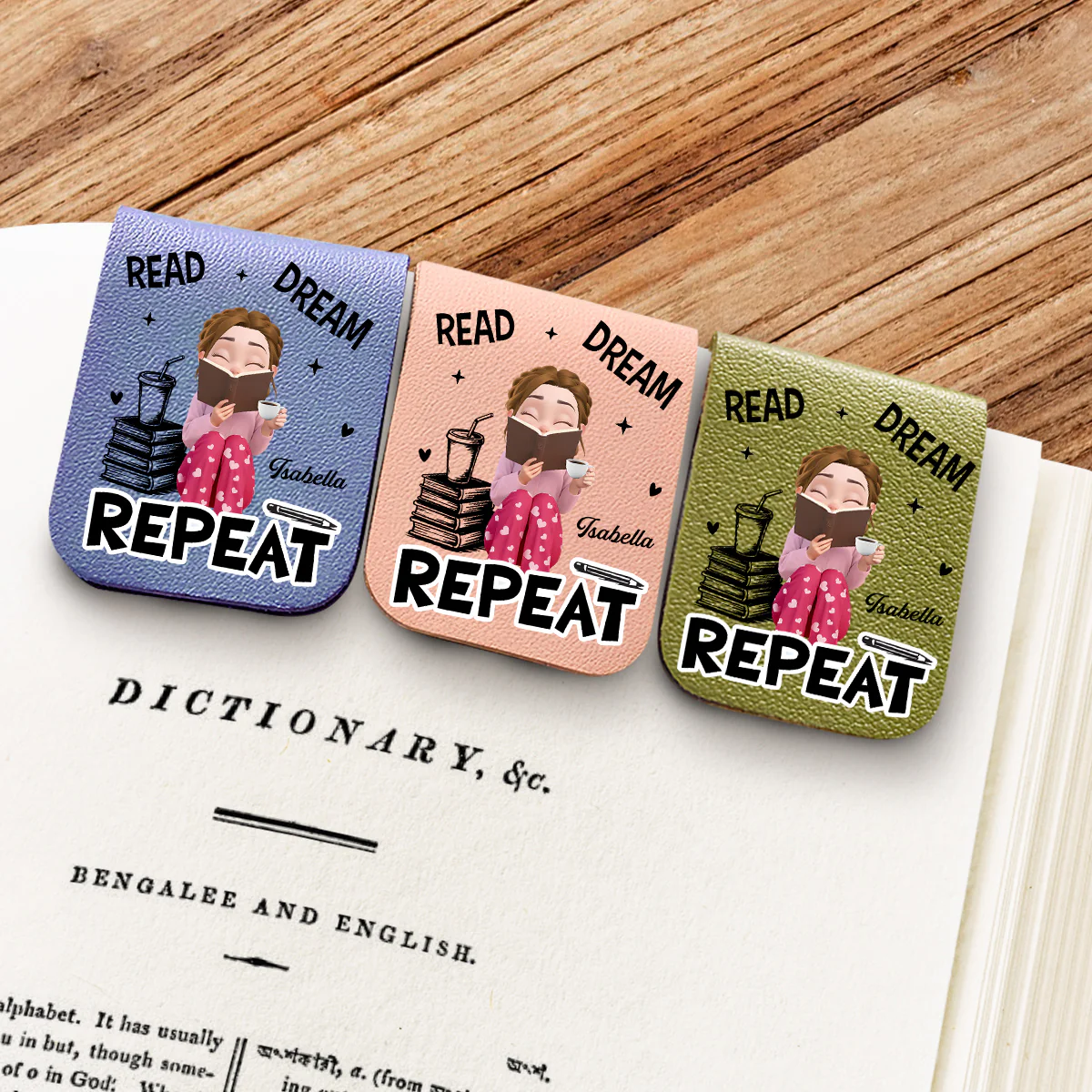 Repeatedly Reading - Personalized Custom Leather Bookmark