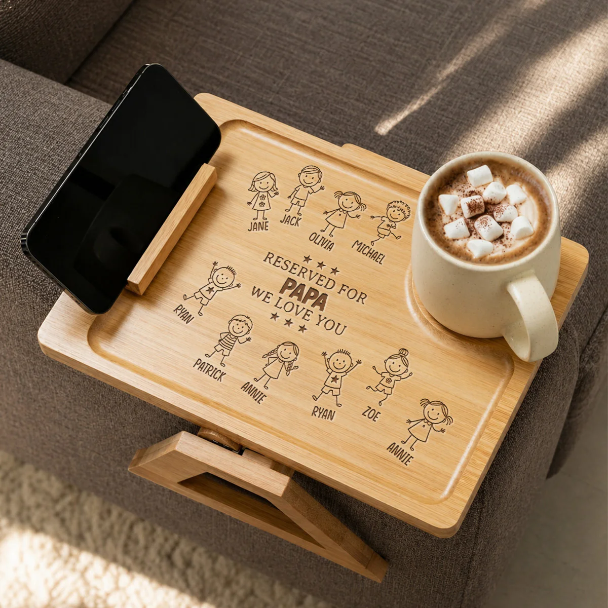 Reserved For Dad - Personalized Custom Engraved Wooden Couch Arm Table