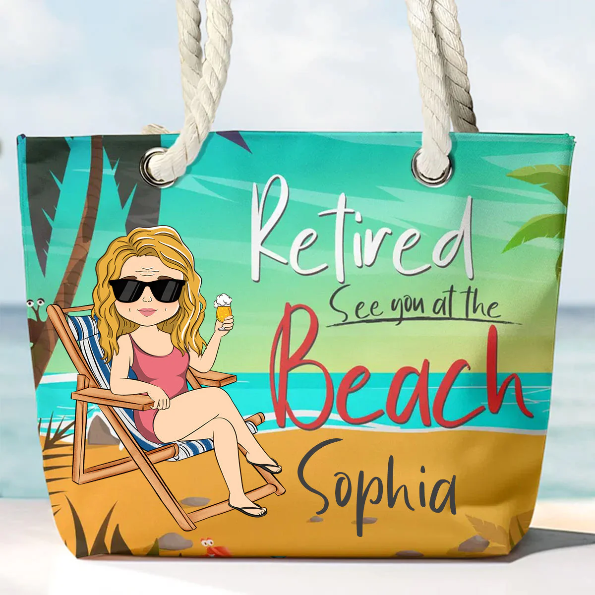 Retired See You At The Beach - Personalized Beach Bag - Image 2