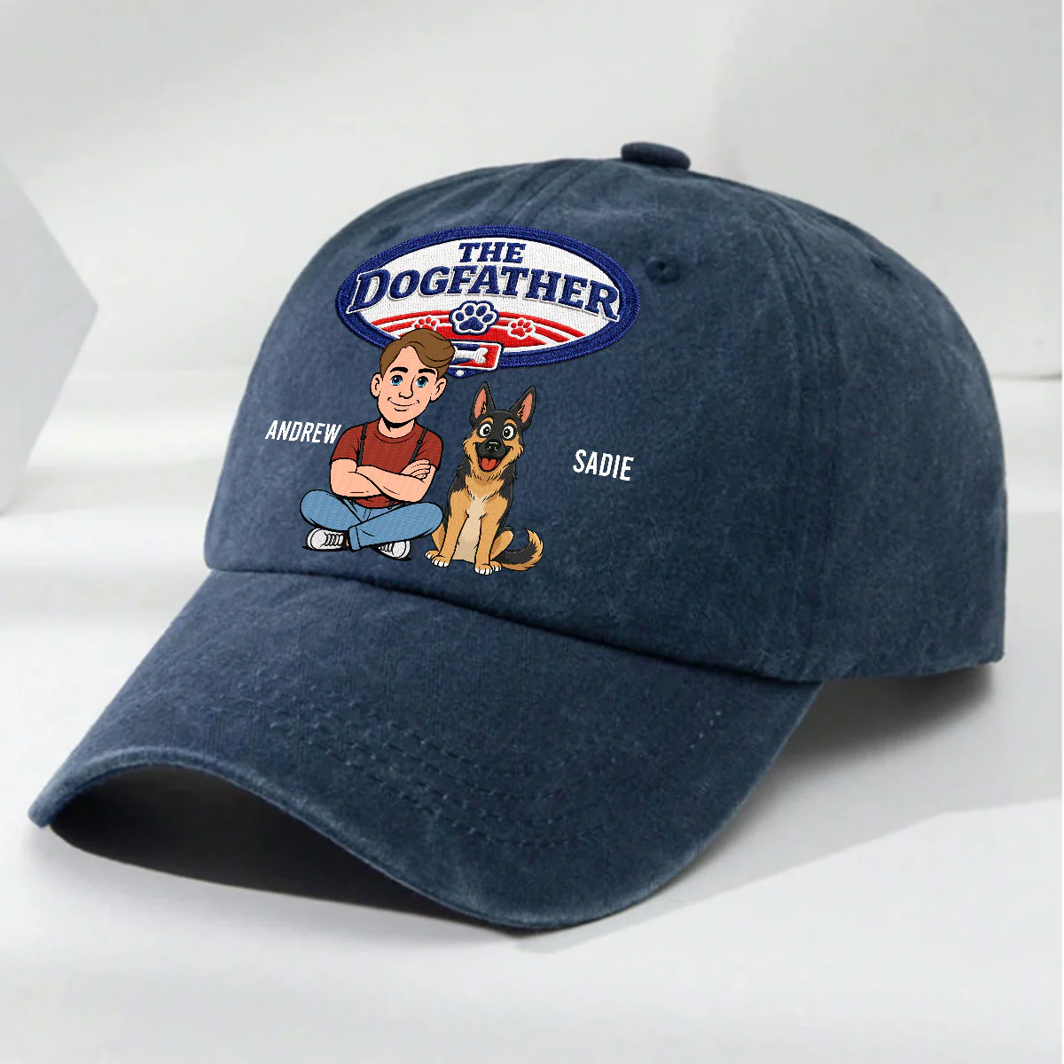 Retro Handsome Dog Dad - Personalized Custom Vintage Washed Denim Cap - Image 3