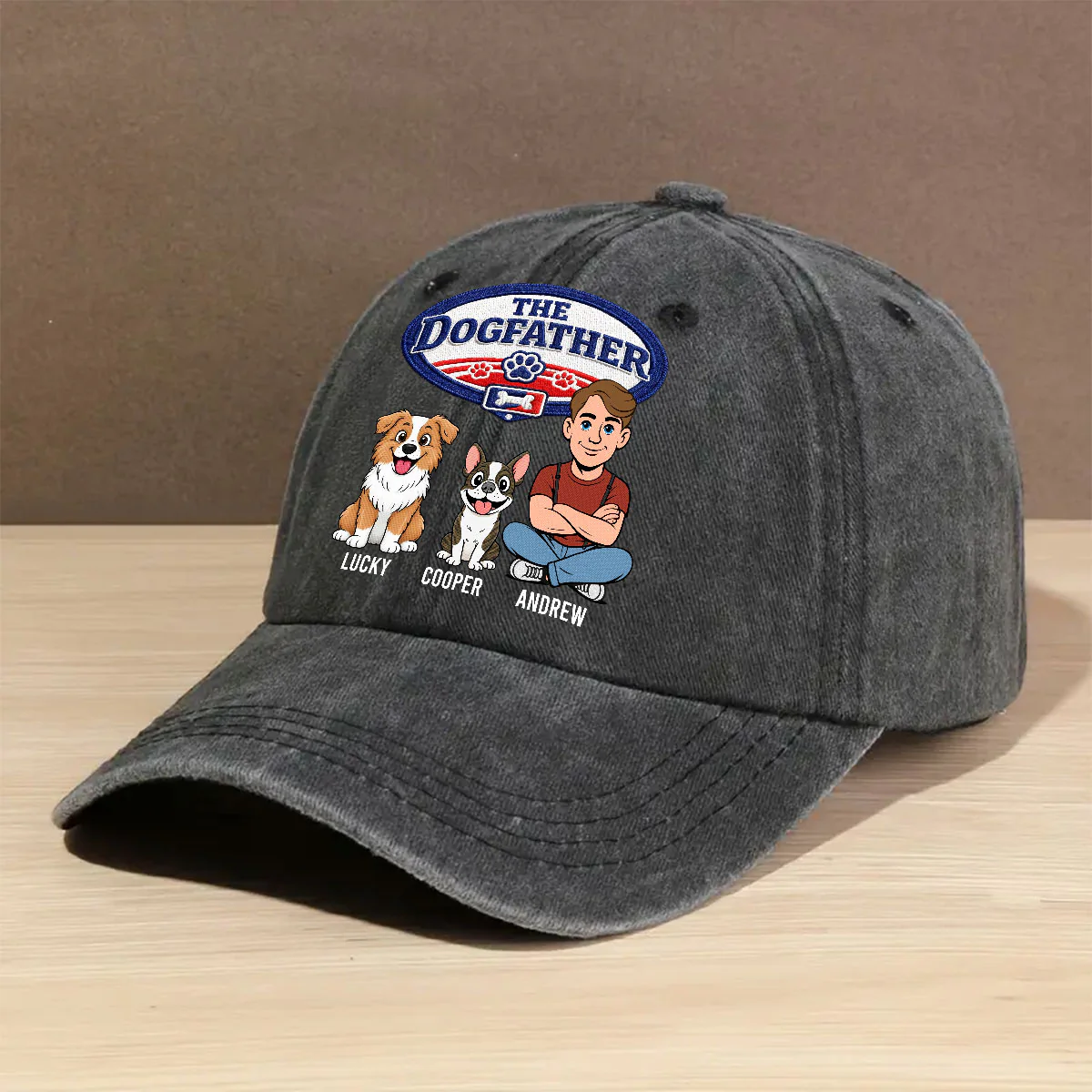 Retro Handsome Dog Dad - Personalized Custom Vintage Washed Denim Cap - Image 4