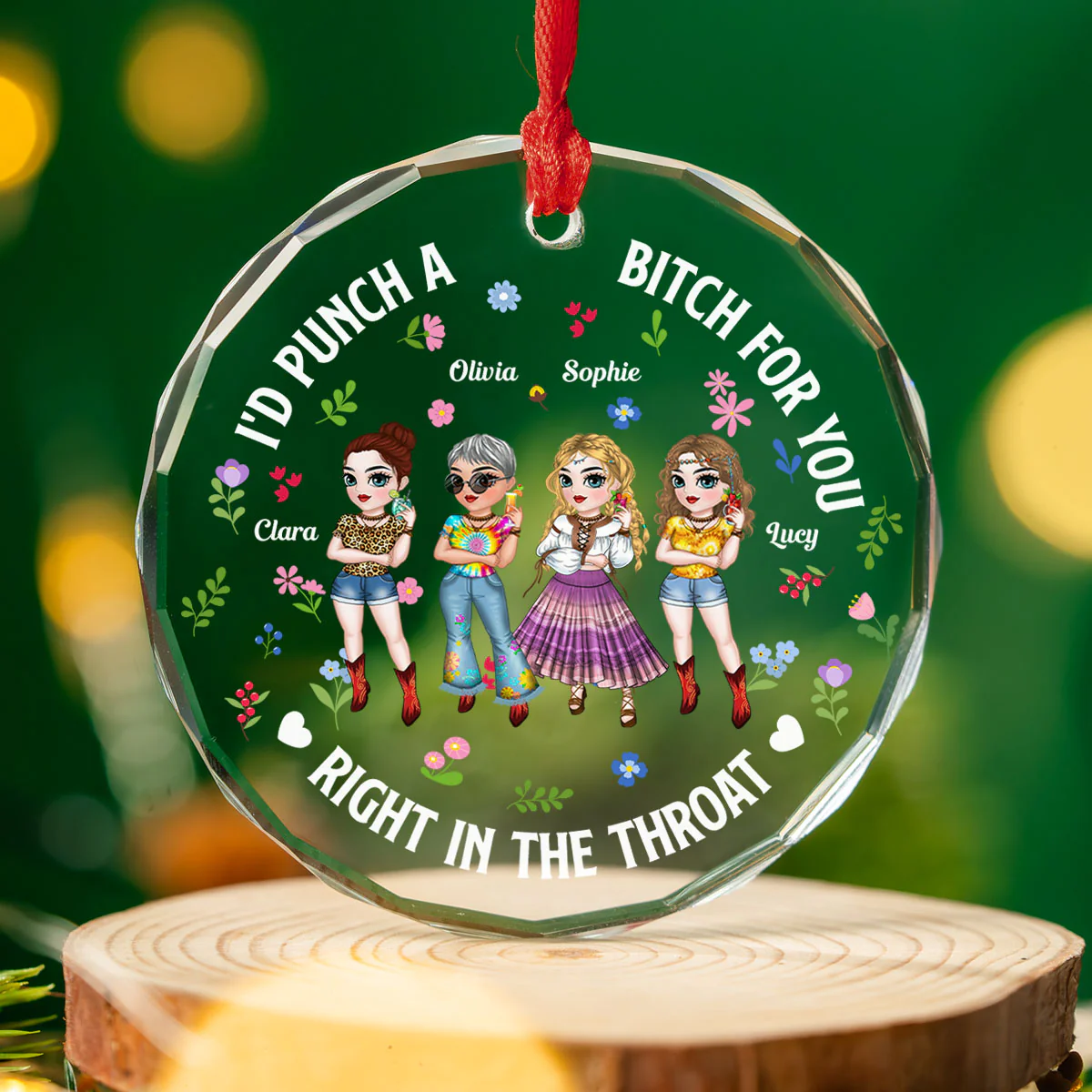 Right In The Throat Bestie - Personalized Custom Glass Ornament - Image 3