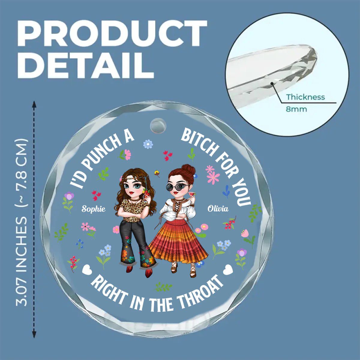 Right In The Throat Bestie - Personalized Custom Glass Ornament - Image 4