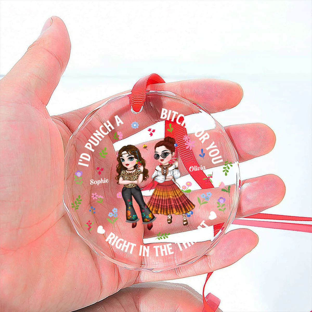 Right In The Throat Bestie - Personalized Custom Glass Ornament - Image 5