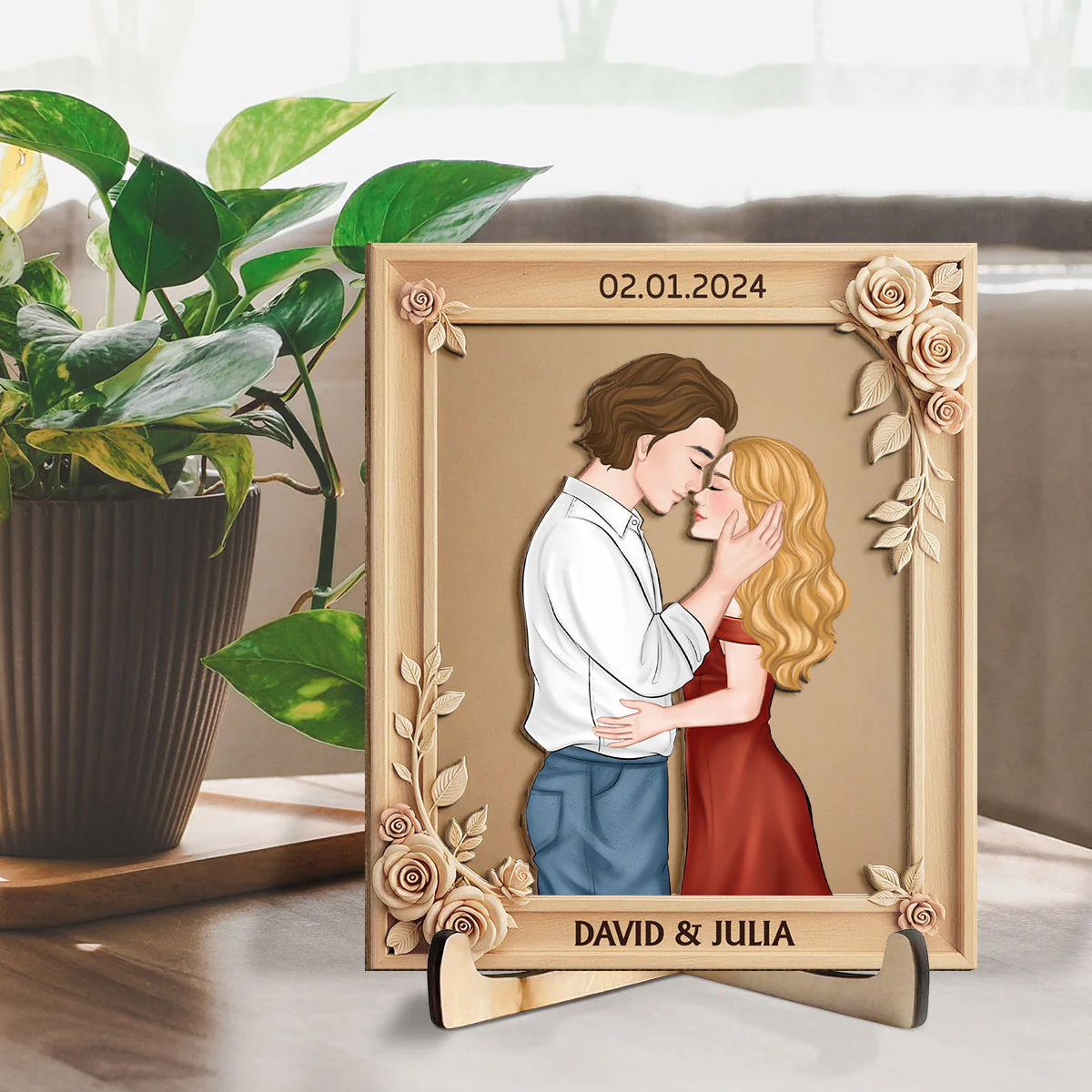 Romantic Floral With Couple - Personalized Custom Wooden Plaque - Image 3