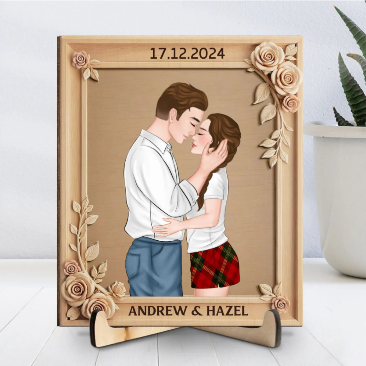Romantic Floral With Couple - Personalized Custom Wooden Plaque - Image 7