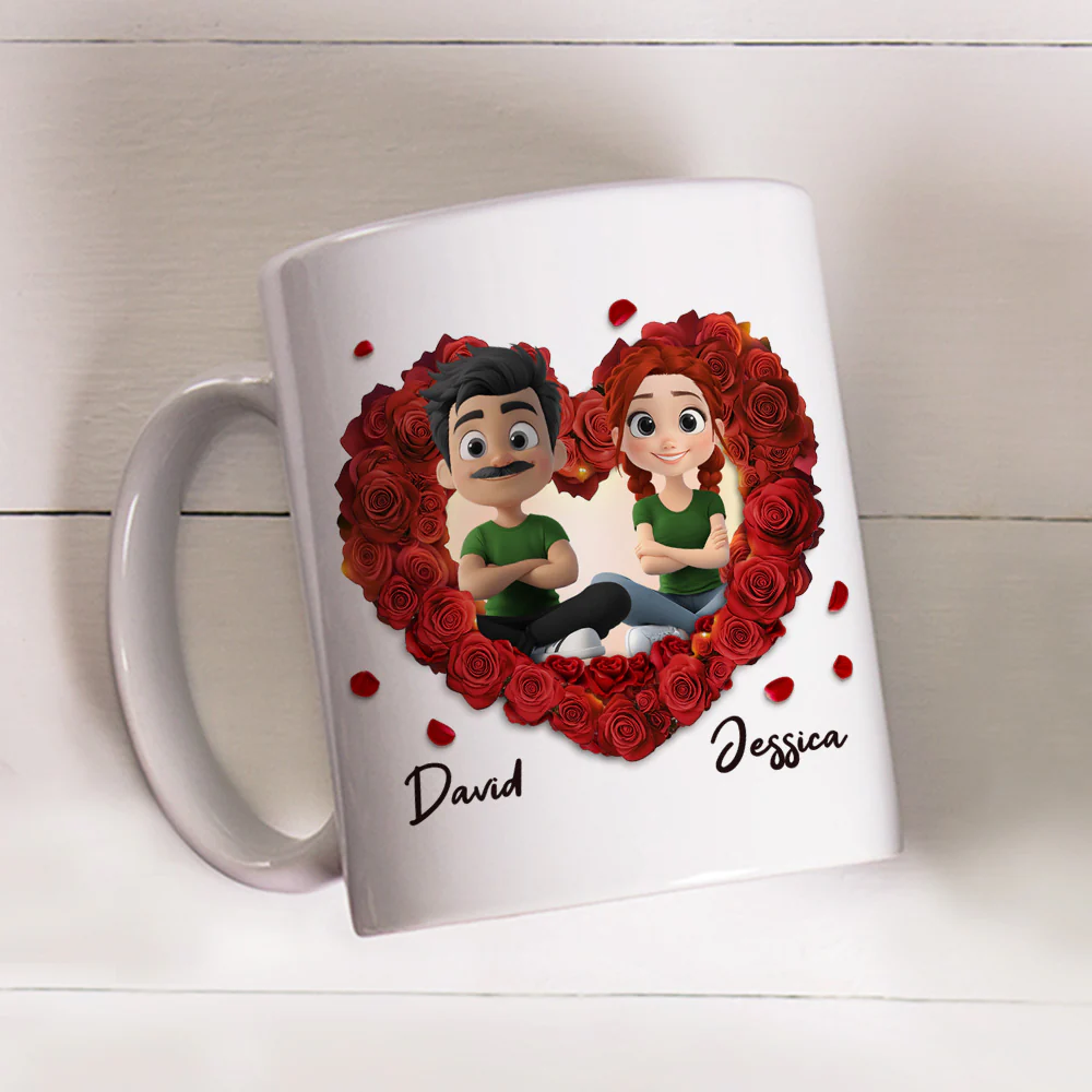 Romantic Red Rose Couple - Personalized Custom Coffee Mug - Image 3