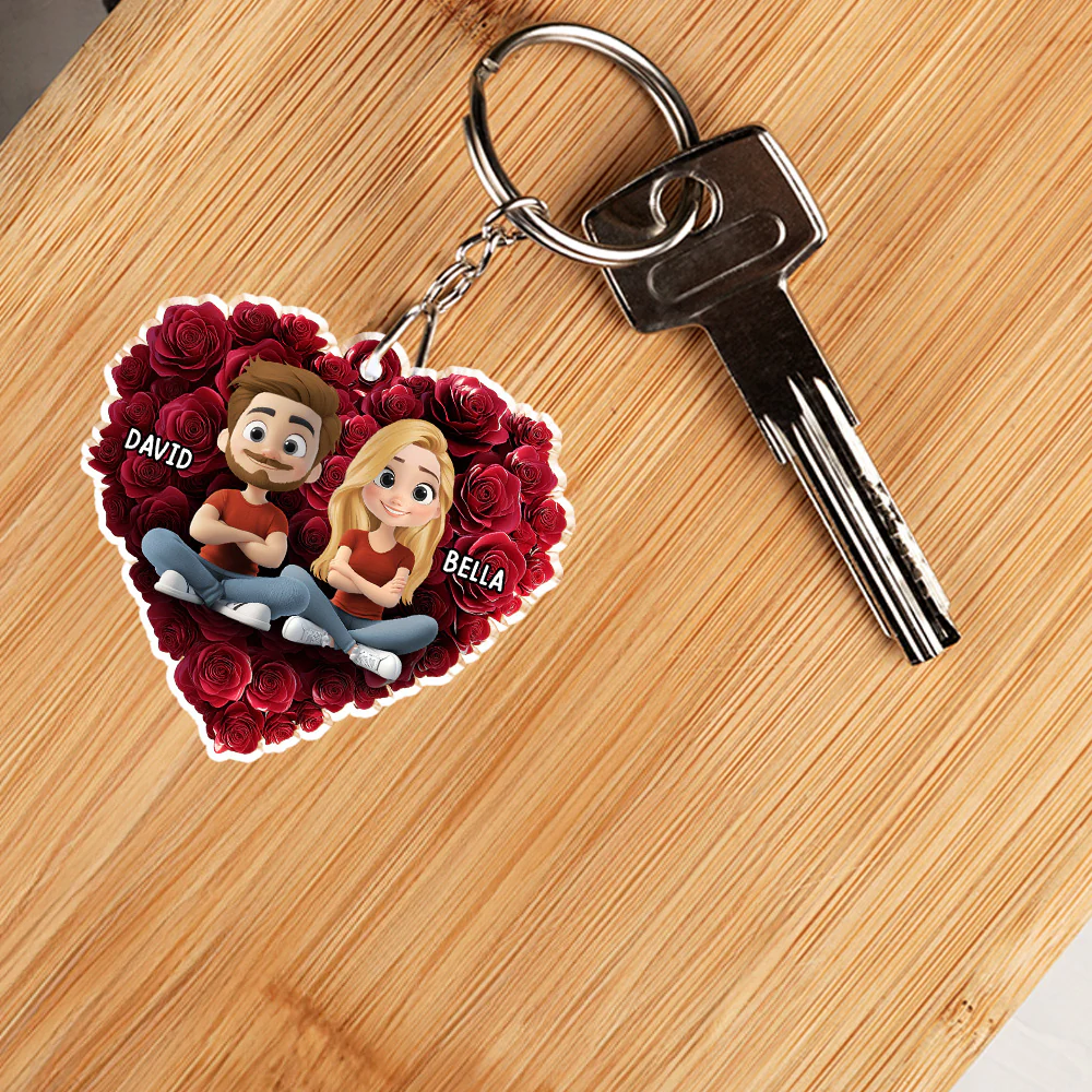 Rose Heart Couple - Personalized Custom Acrylic Keychain - Image 3