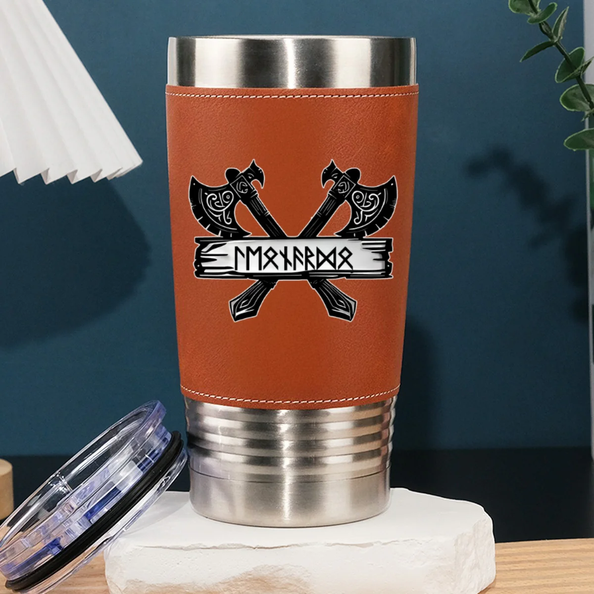 Rune Marked Viking - Personalized Custom Leather Tumbler - Image 7