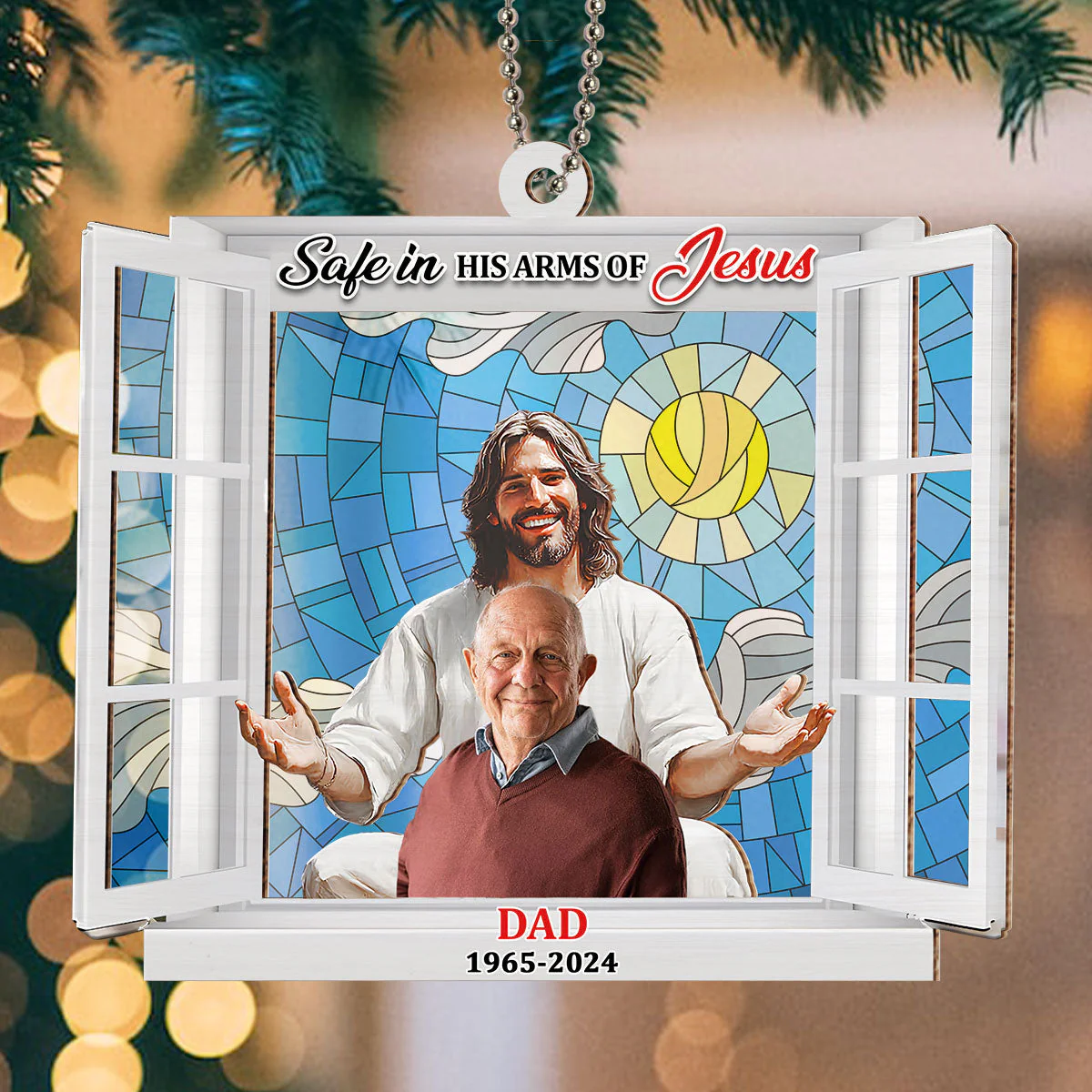 Safe In His Arms Of Jesus - Personalized Custom Suncatcher Ornament - Image 4
