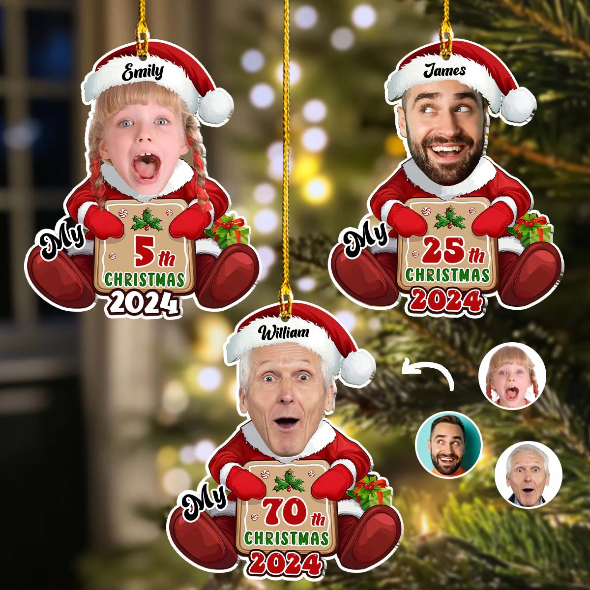 Santa Christmas Family Faces - Personalized Custom Acrylic Ornament